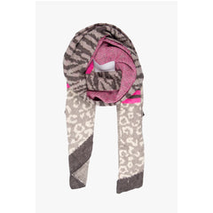 Blanket scarf - grey / fuchsia tiger leopard