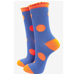 Denim Blue / Orange Large Polka Dot Glitter Socks