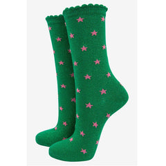 Green / Pink Star Glitter Socks