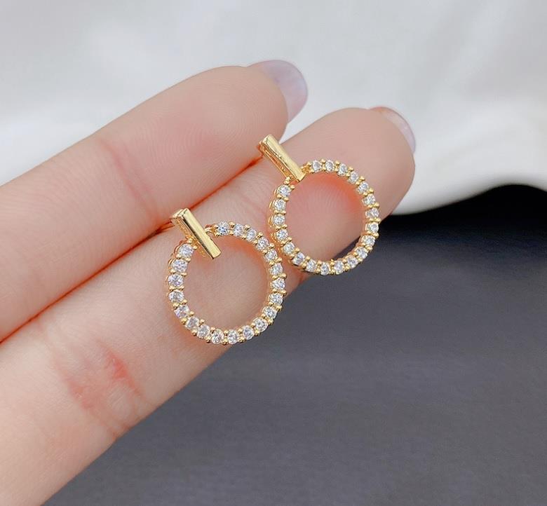 CZ circle drop gold earrings