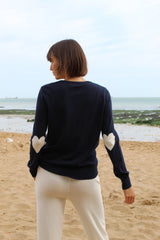 Navy and white heart sleeve jumper